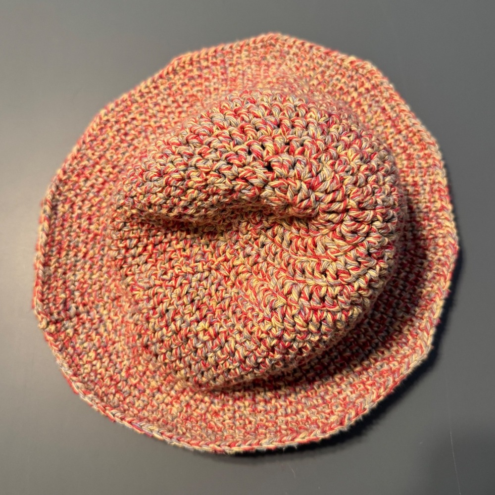 Handmade Crochet Bucket Hat Multi Color Red Blue Marled Boho Sun Hat
